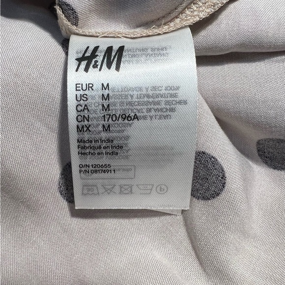 H&m Short Balloon-Sleeved Tunic Dress Beige And Black Dotted Size Medium NWT - Picture 9 of 12